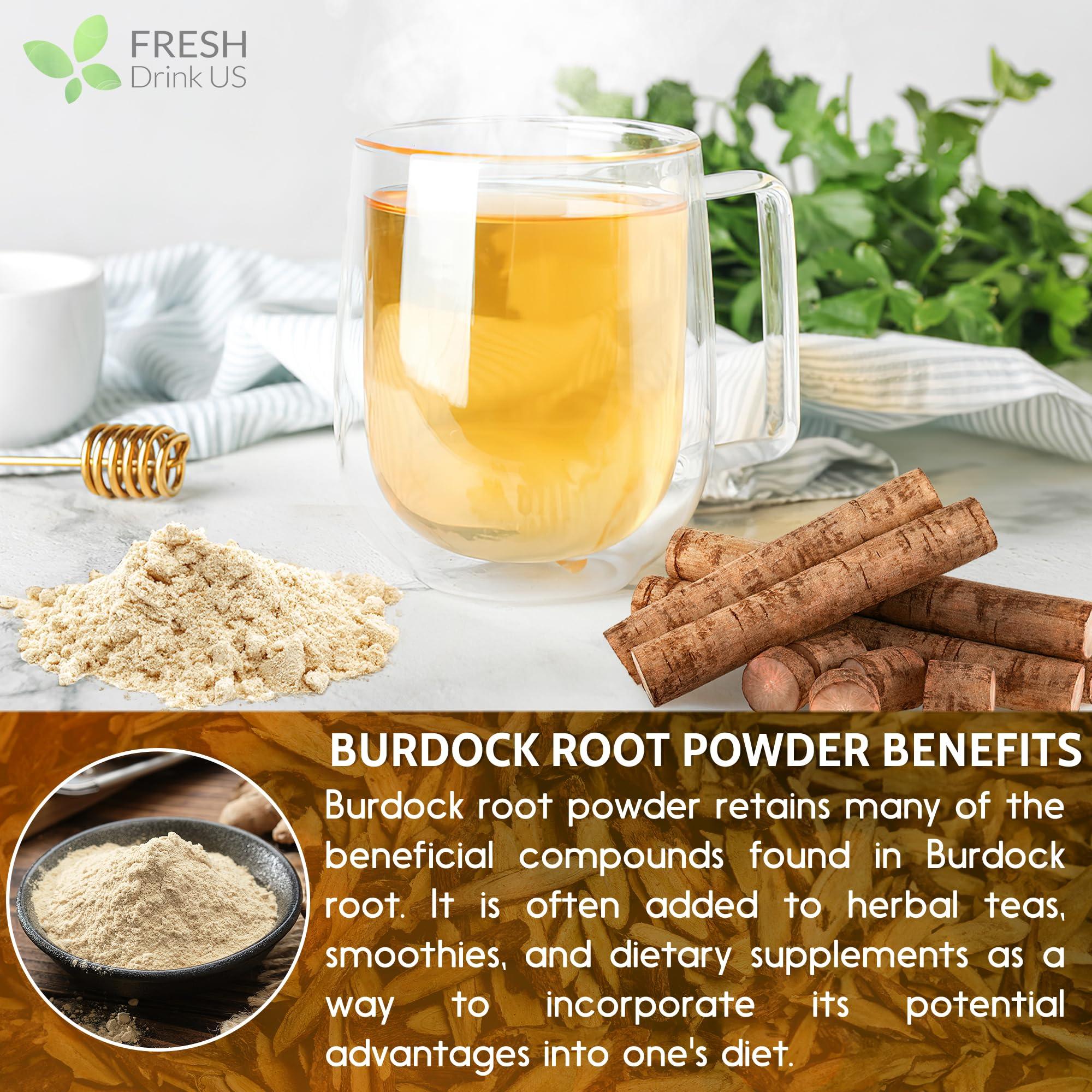 FRESHDRINKUS FRESHDRINKUS, Premium 10oz Burdock Root Powder, 100% Natural & Pure from Burdock Root, Burdock Root Herbal Tea, No Additives, No Caffeine, Vegan