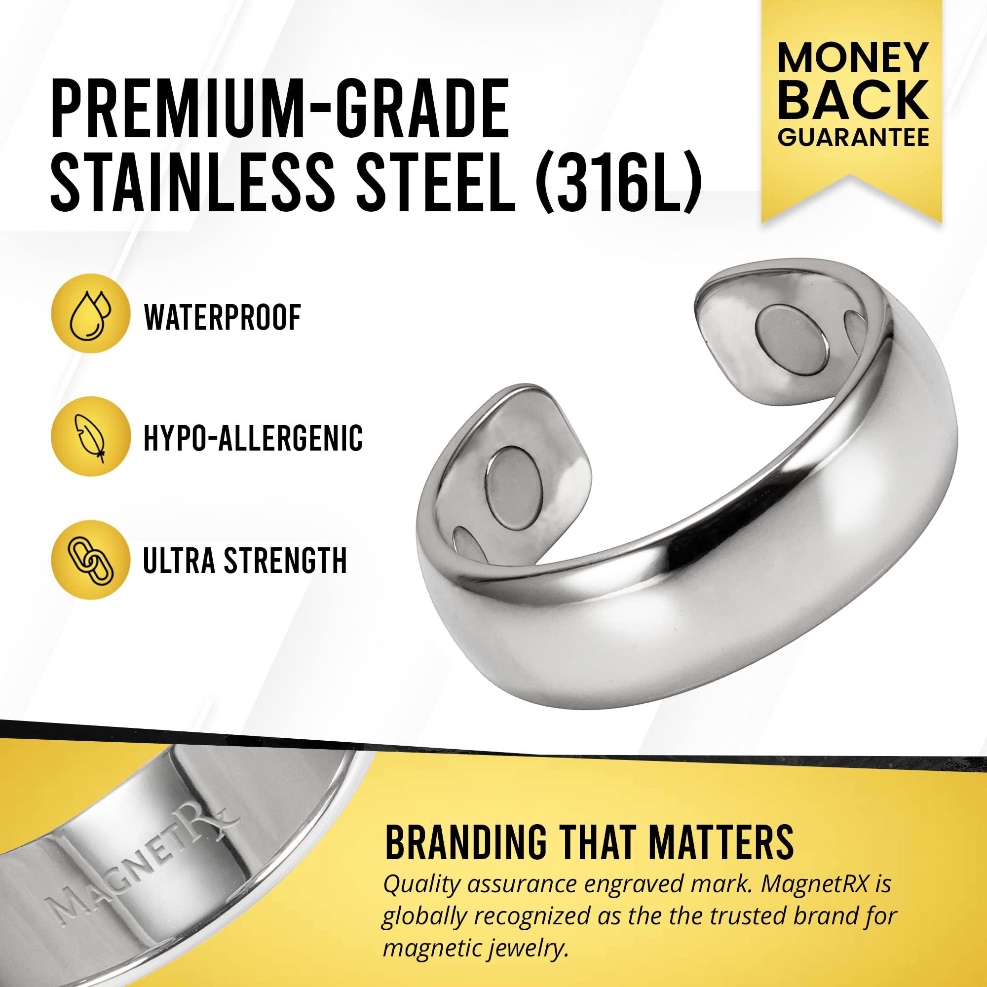 MagnetRX MagnetRX Magnetic Ring - Elegant Stainless Steel Ring - Magnet Rings for Men (Polished Silver | Size: 8)