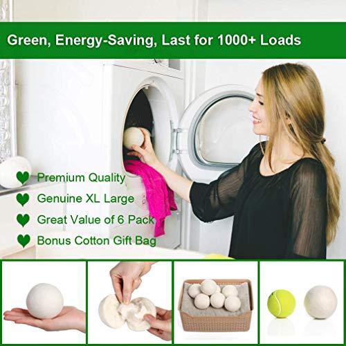 KINTOR KINTOR Wool Dryer Balls XL 6 Pack 2.95", 100% New Zealand Wool Organic Fabric Softener, Hypoallergenic Baby Safe & Unscented, Chemical Free to Reduce Wrinkles & Static Cling, Shorten Drying Time