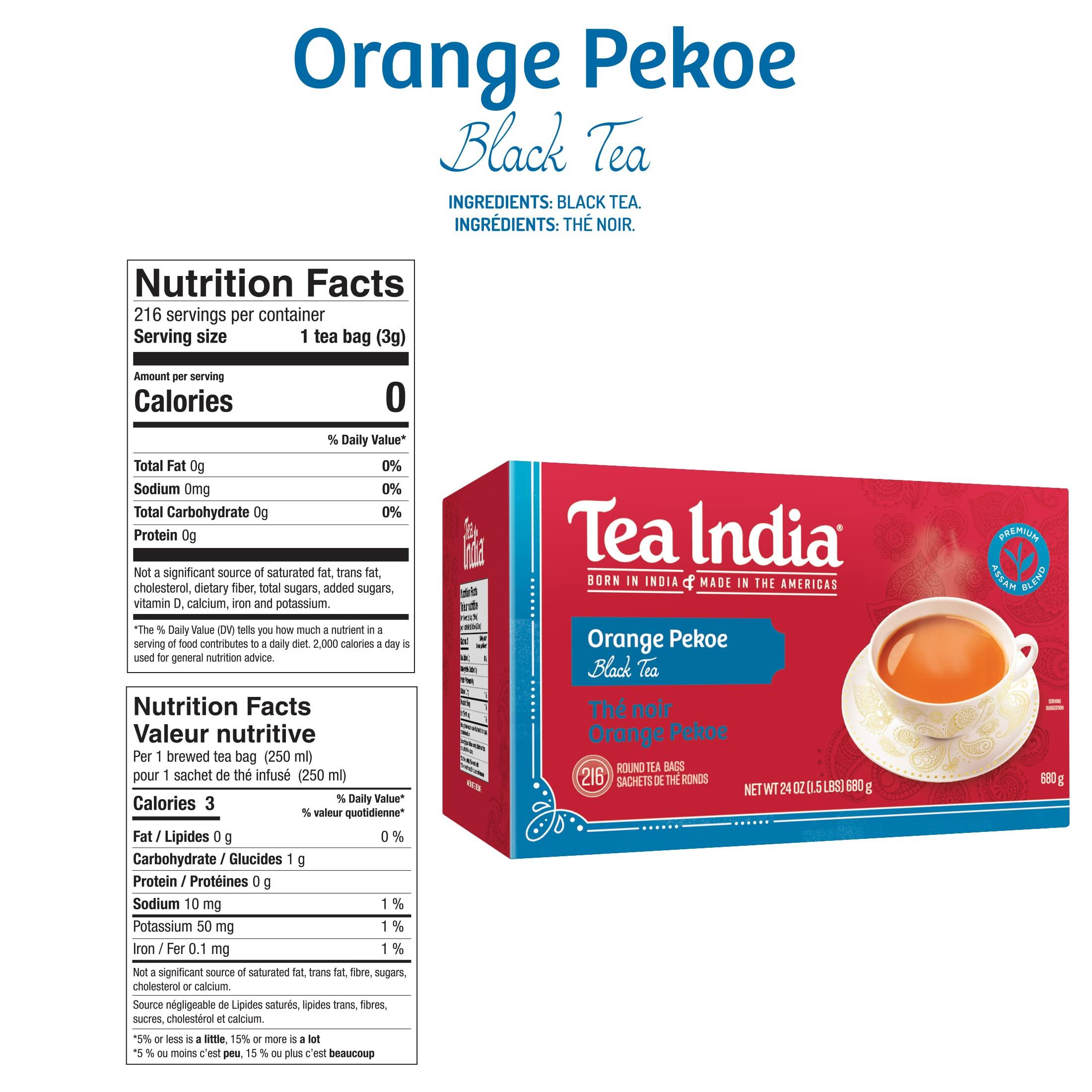 Tea India Tea India Orange Pekoe Black Tea Chai Flavorful Blend Of Black Tea & Natural Ingredients Strong Full-Bodied Traditional Indian Caffeinated Tea 216 Round Teabags