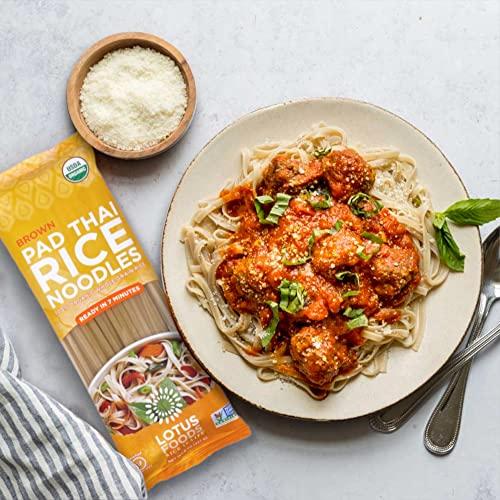 Lotus Foods Lotus Foods Organic Brown Rice Pad Thai Rice Noodles - Gluten Free Pad Thai, Heirloom Rice Noodles, Authentic Asian Noodles, Rice Noodles Thailand, USDA Organic, Non GMO - 8 Oz (Pack of 8)