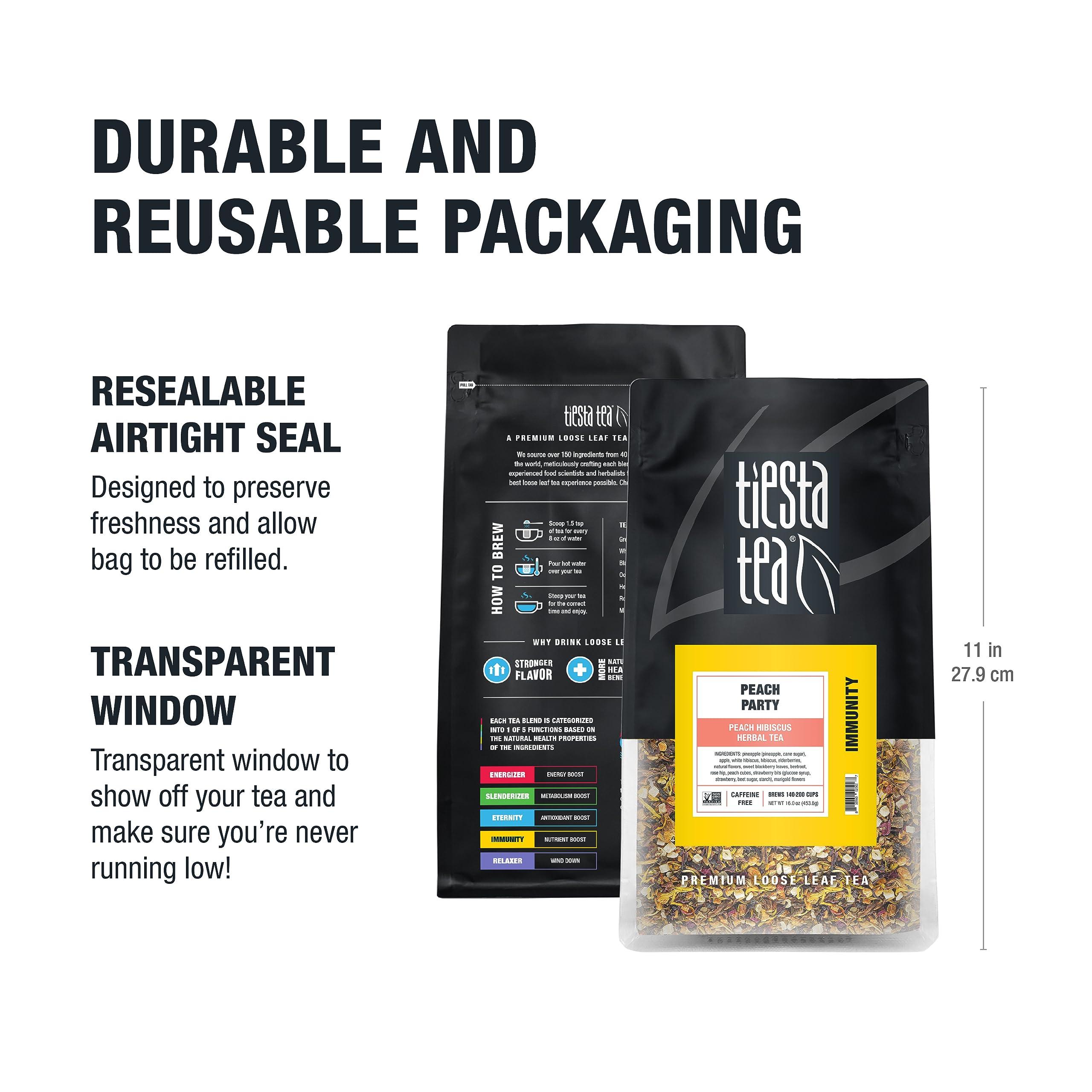 Tiesta Tea Tiesta Tea - Peach Party | Peach Hibiscus Herbal Tea | Premium Loose Leaf Tea Blend | Non-Caffeinated Fruit Tea | Make Hot or Iced & Up to 200 Cups | Made w/ Natural Ingredients - 16oz Resealable Pouch