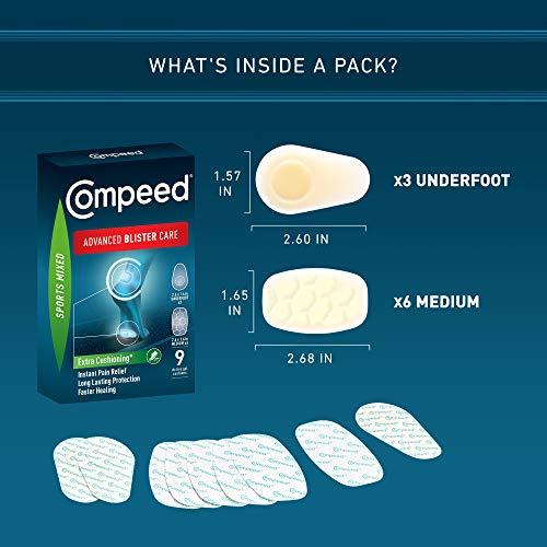 Compeed Compeed Advanced Blister Care 9 Count Sports Mixed (2 Packs), Hydrocolloid Bandages, Heel Blister Patches, Blister on Foot, Blister Prevention & Treatment Help, Waterproof Cushions