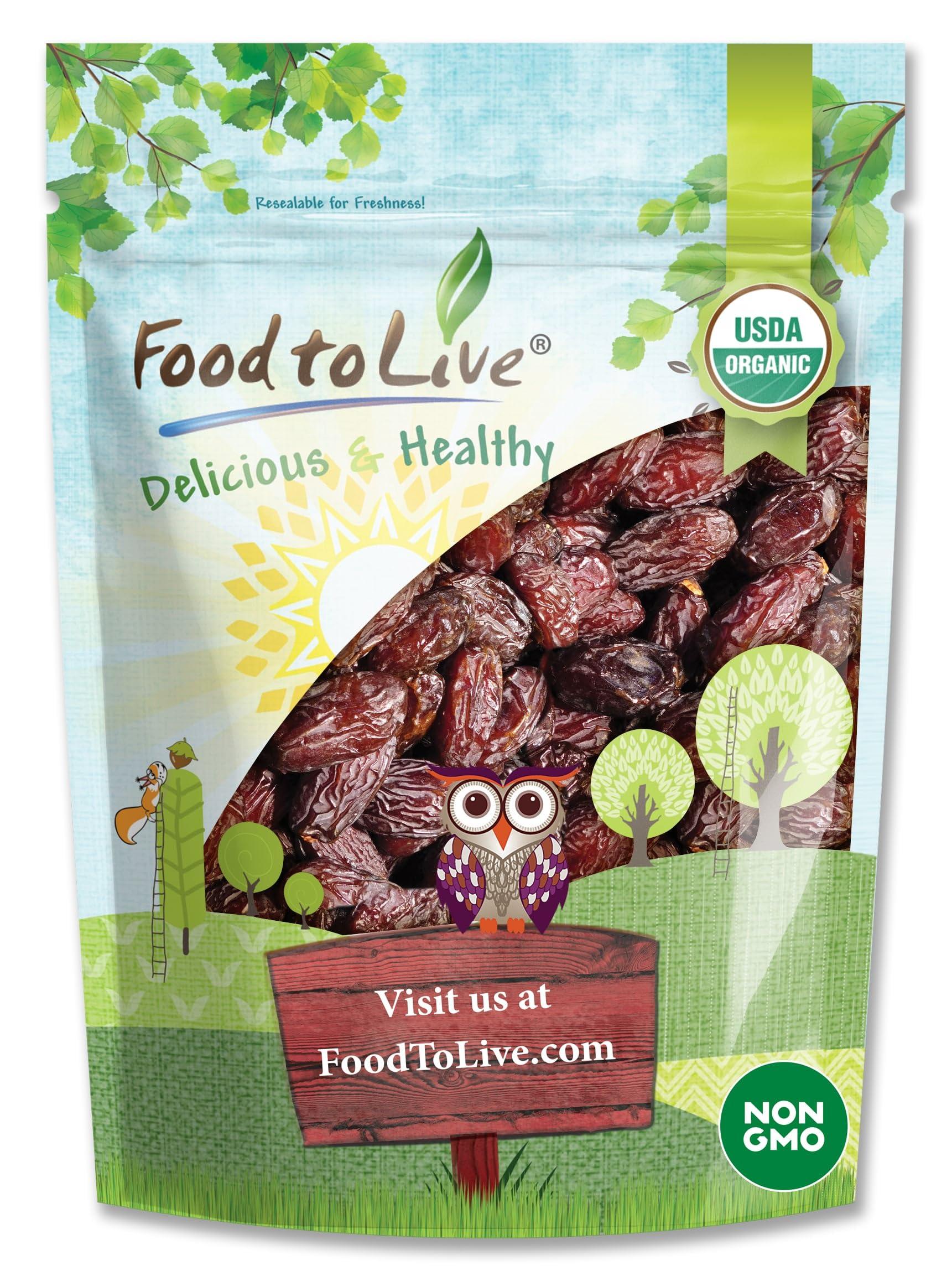 Food to Live Food to Live Organic California Medjool Dates, 2 Pounds Soft & Juicy Nature\'s Candy. Non-GMO Whole Dry Fancy Dates with Pits. Perfect Snack. Unsweetened, Unsulphured. Vegan, Kosher, Fruits in Bulk