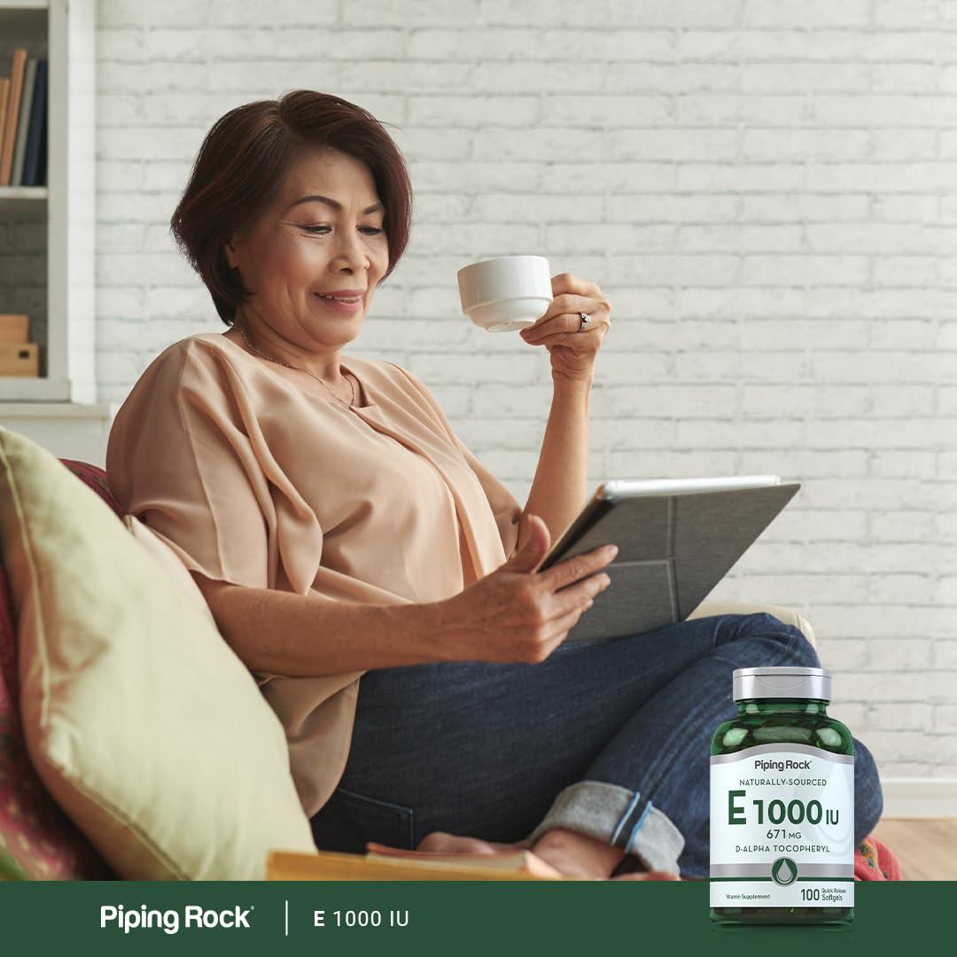 Piping Rock Piping Rock Vitamin E 1000 IU Softgel Capsules | 671mg | 100 Pills | D-Alpha Tocopheryl Supplement | Non-GMO, Gluten Free