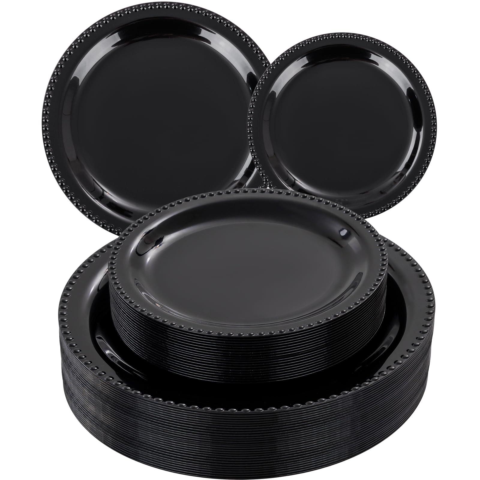 WELLIFE WELLIFE 60 PCS Black Plastic Plates, Heavy Duty Black Disposable Plates Including 30PCS 10.25\'\' Black Dinner Plates & 30PCS 7.5\'\' Black Dessert Plates -Black Disposable Plates for Party and Wedding