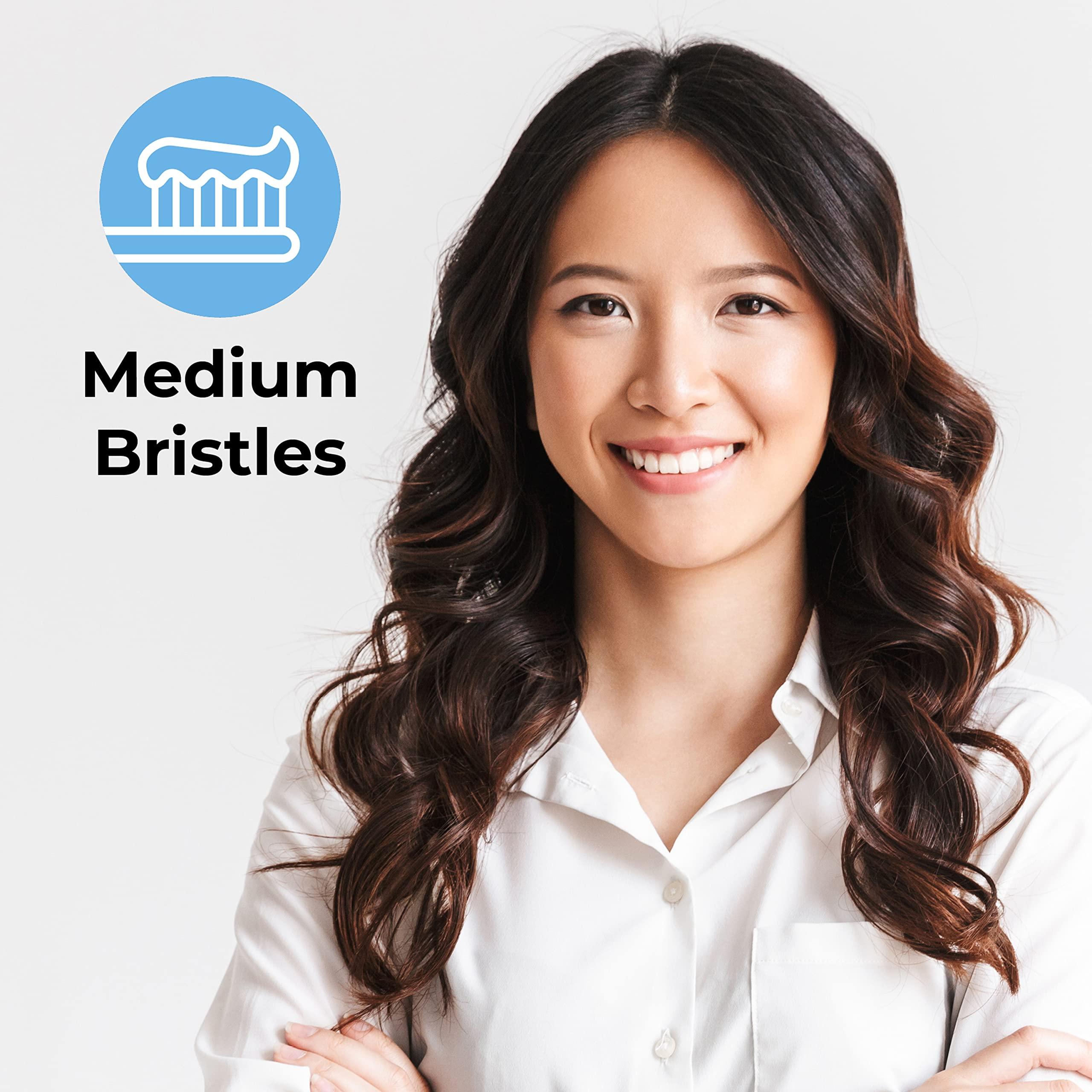 REACH REACH Advanced Design Toothbrush with Toothbrush Cap, Angled Neck, Medium Bi-Level Bristles, Contoured Handle, Tongue Scraper