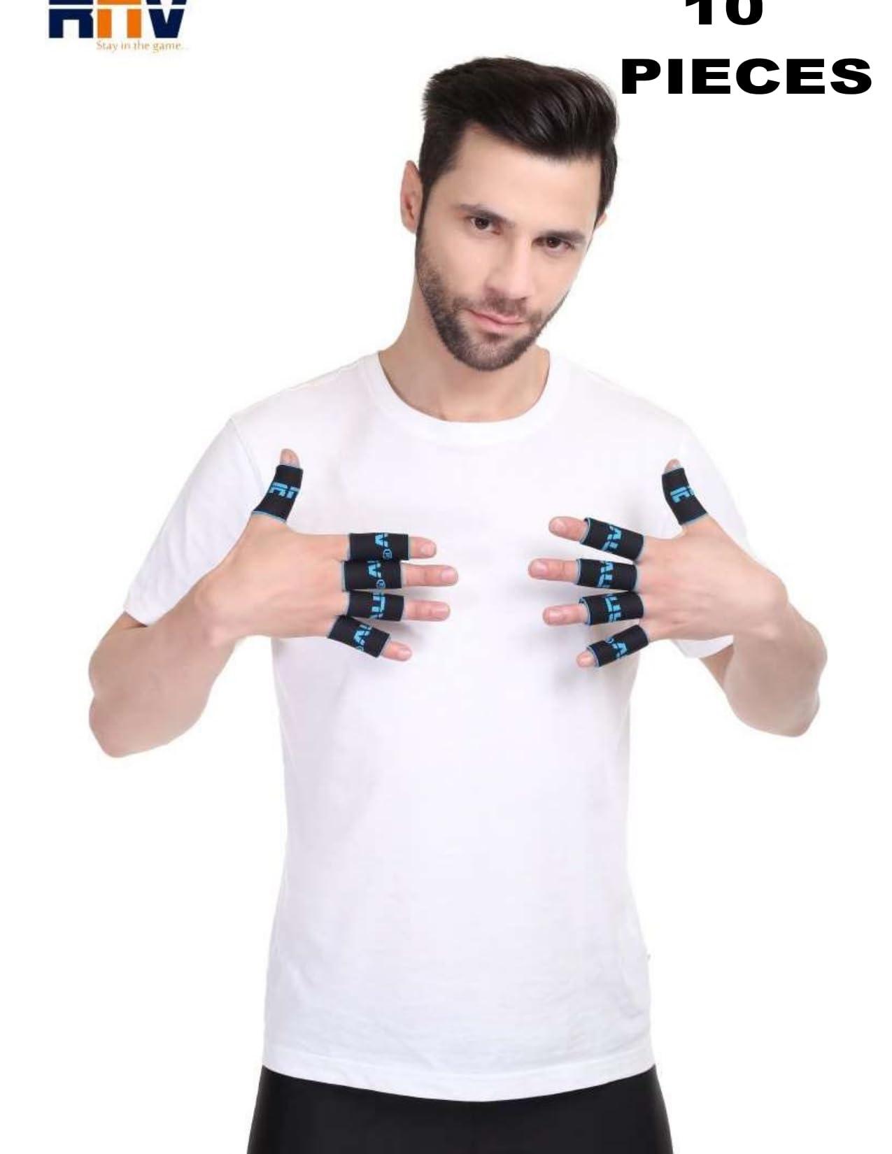 RNV RNV 10 PIECES BLACK COTTON ELASTIC STRETCHABLE FINGER COMPRESSION SLEEVE FOR COMFORT AND SUPPORT FOR FINGERS