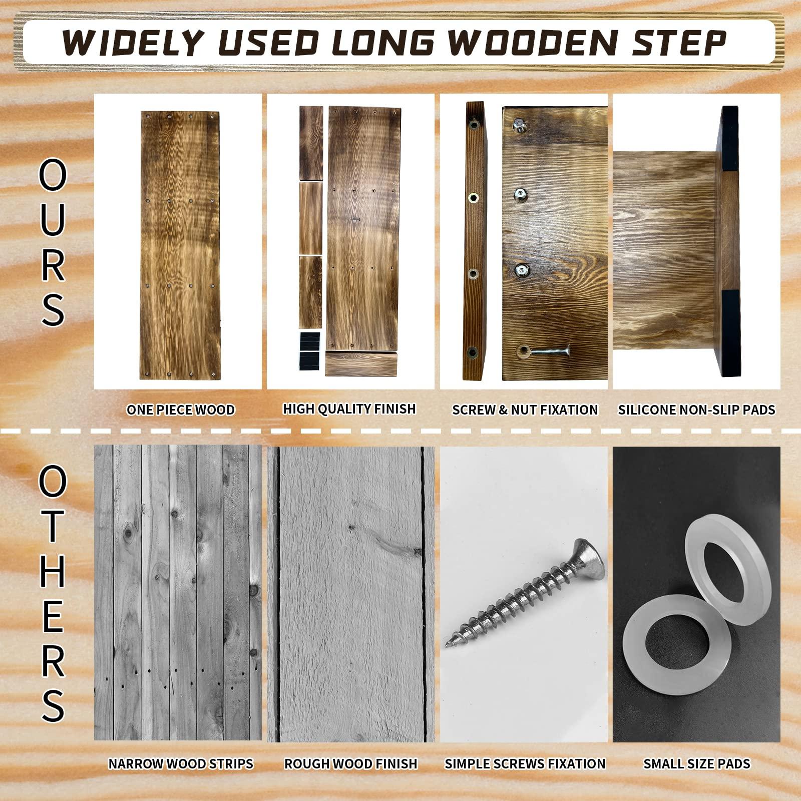 Coocure 39IN Long Wooden Step Stool for Elderly, Half Wooden Riser Step Stool for Bedside, Bathroom, Kitchen and Outdoor High Steps(39.0\" L*11.5\" W*4.6\" H)