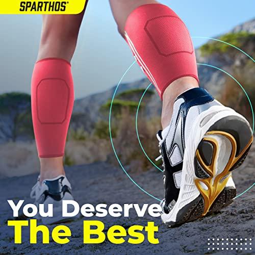 Sparthos Sparthos Calf Compression Sleeves (Pair) – Leg Compression Socks for Men and Women – Shin Splint Calf Pain Relief Air Travel Flight Nurses Maternity Basketball Football Soccer (Pink-M)