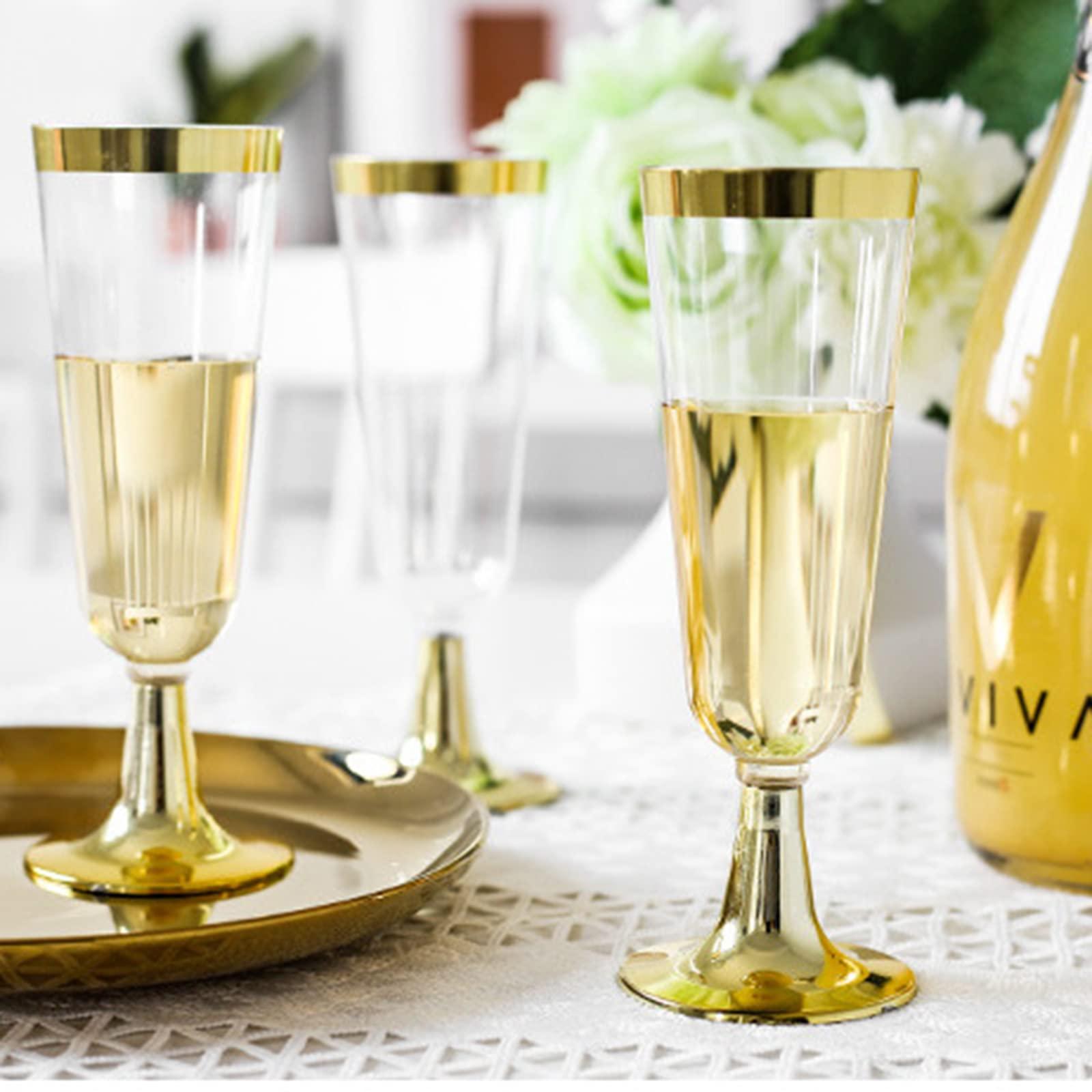 Ochine 6 Pack Plastic Champagne Flutes 5 Oz Plastic Champagne Glasses Clear Unbreakable Toasting Glasses Disposable Wedding Party Cocktail Cups Disposable Wine Glasses Reusable Perfect for Wedding Or Party