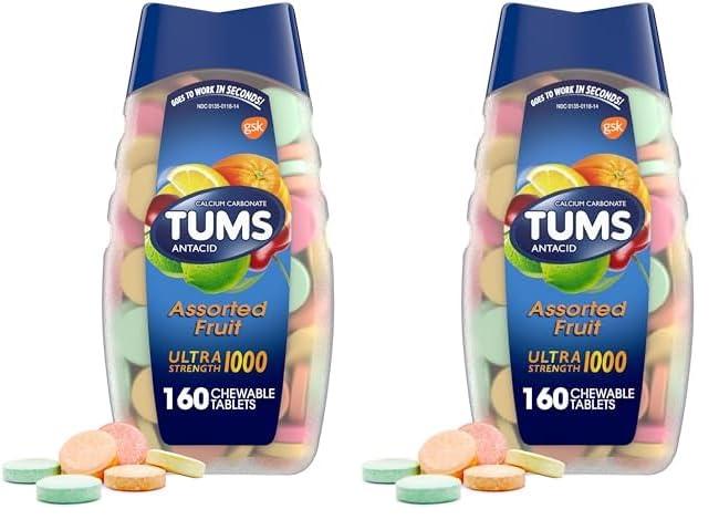 TUMS TUMS Ultra Strength Antacid Tablets for Chewable Heartburn Relief and Acid Indigestion Relief, Assorted Fruit - 160 Count (Pack of 2)