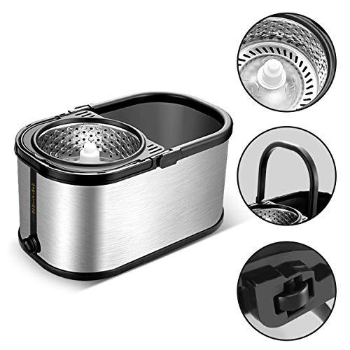 SWIFTIRON SWIFTIRON Spin Mop and Bucket Set for Cleaning with 4 Extra Refills Microfiber Heads, Mops for Floor Cleaning with Wringer, Silver Stainless Steel Mop and Mop Bucket