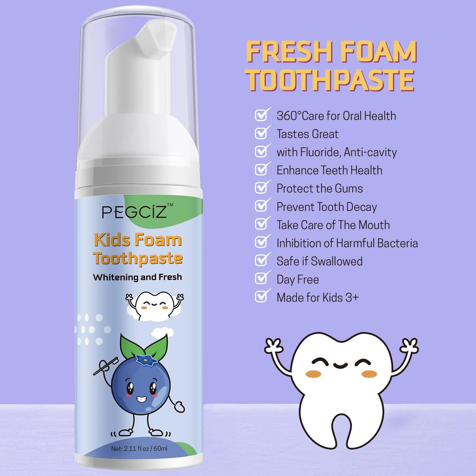 Pegciz Foam Toothpaste Kids, Toddler Foam Toothpaste with Low Fluoride for U Shaped Toothbrush, Foaming Toothpaste and Mouthwash for Dental Care for Children Kids Age for 3 and Up (Watermelon+Blueberry)