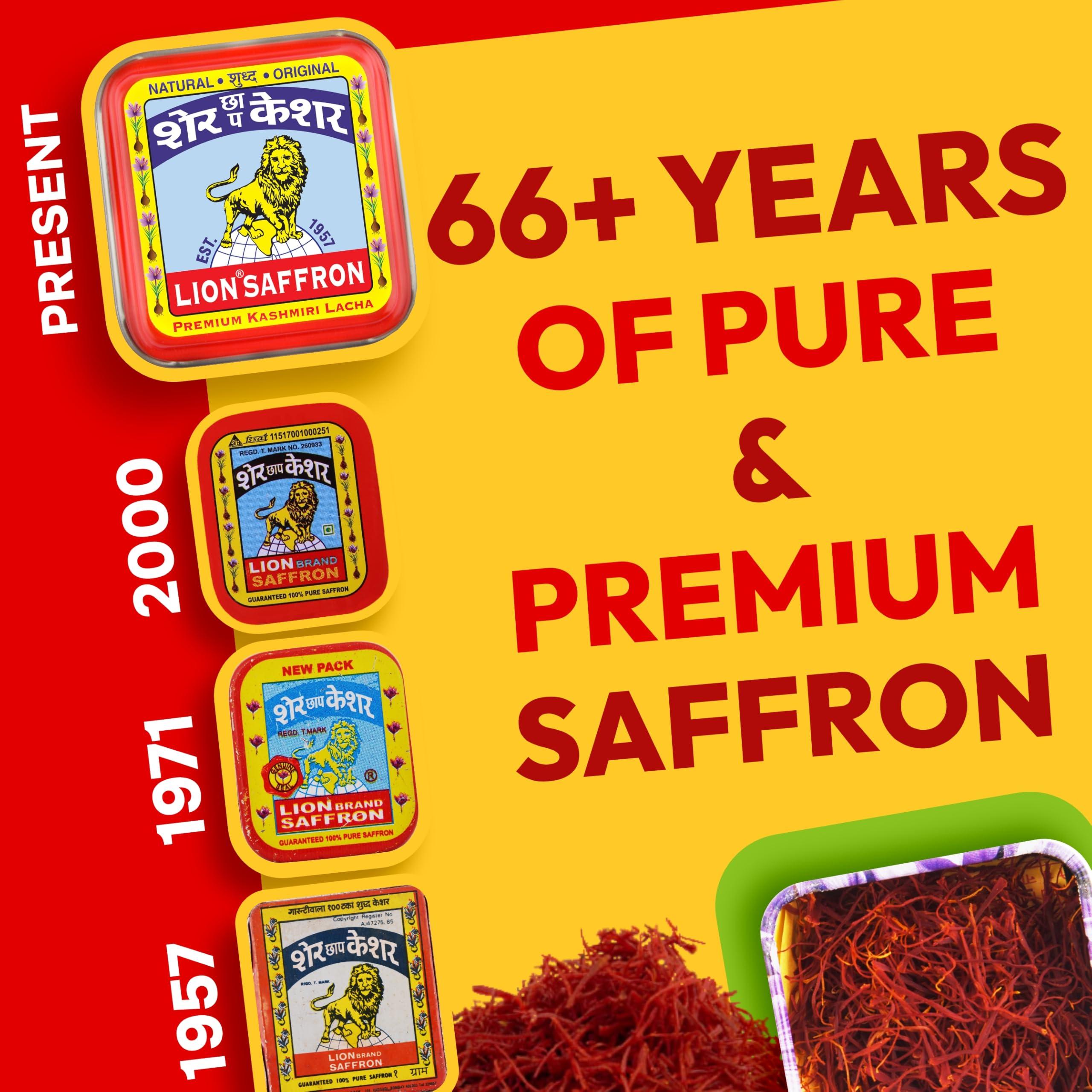 LION BRAND SAFFRON LION BRAND SAFFRON, Original Kashmir Saffron/Kesar/Azafran (Certified Grade A+) for Biryani, Rice, Tea, Cooking, Kesar Tilak, Beauty and Improved Health | Kashmiri Kesar Saffron 1g (1 gram)
