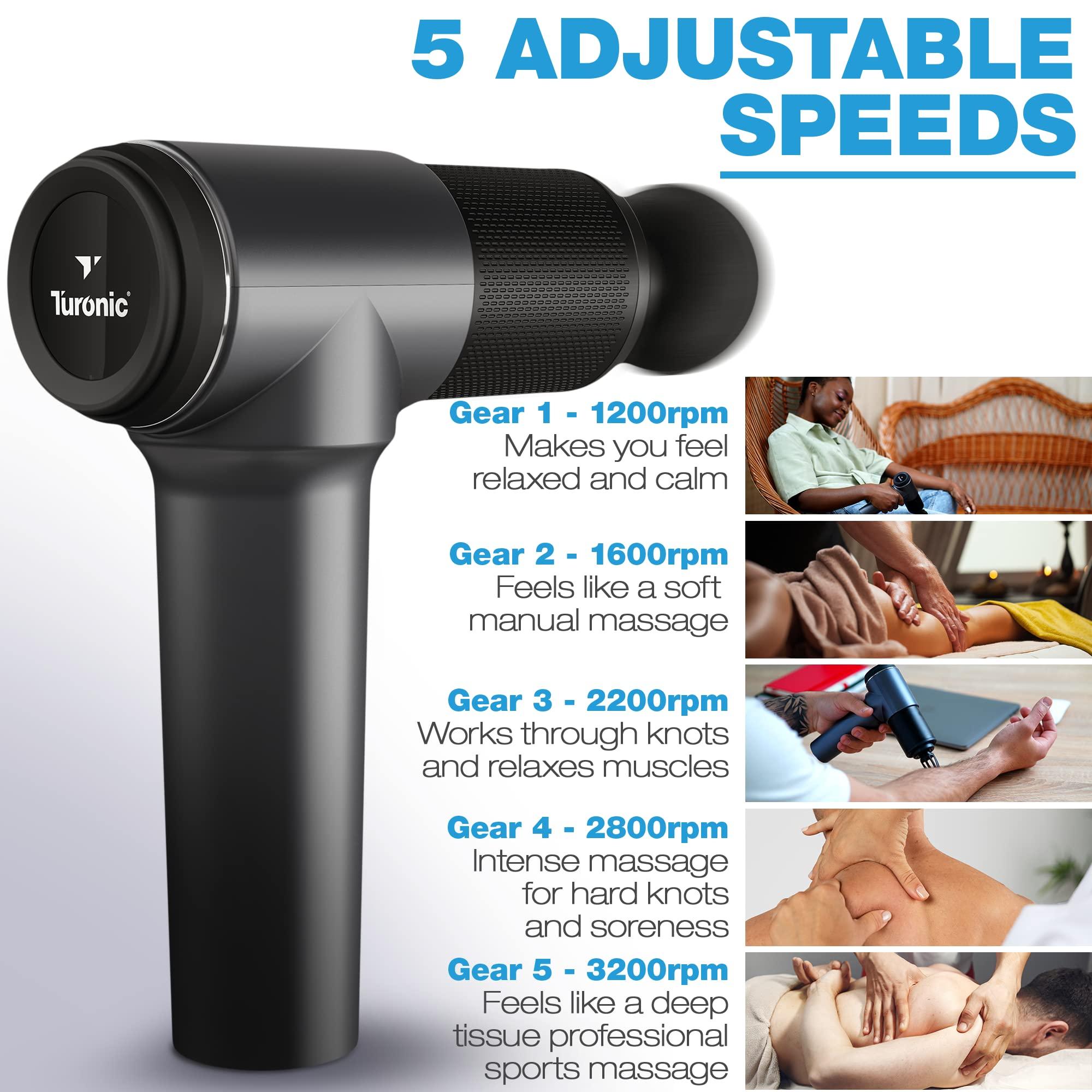 Turonic Turonic GM5 Handheld Massage Gun - Deep Tissue Percussion Massager, 20 Speeds, 7 Heads, Quiet, Powerful, Portable, Cordless, Rechargeable for Athletes, Personal Use, Shoulder, Leg, Foot, Back, Body