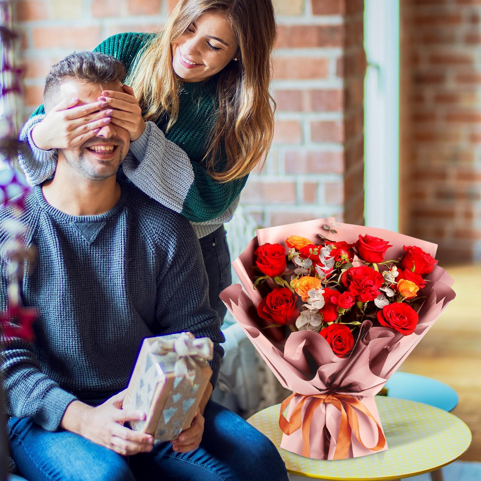 CCXSY CCXSY 20 Pcs Bouquet Wrapping Paper,23 x 23 inch WaterProof Fresh Flower Wrapping Paper,Double Side Pure Color Print Flower Packing for Her Valentine\'s Day Flesh Pink