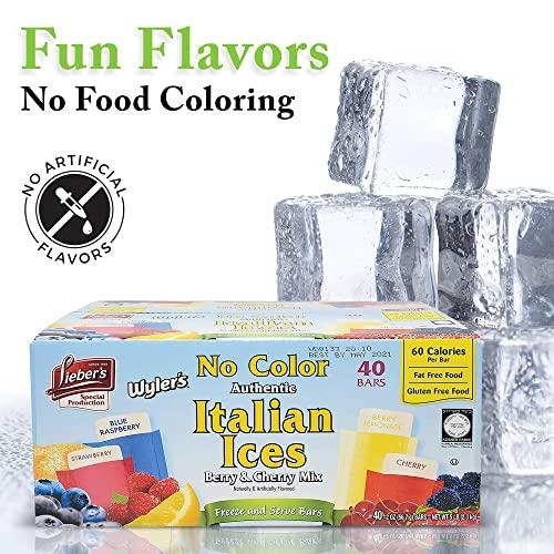 Lieber's Lieber's Italian Ice Freeze Pops - Berry & Cherry Mix Ice Pops - Gluten-Free and Fat-Free Freeze Pops - 40 Bars Freeze Pops Bulk for Kids and Adults - No Color Freeze and Serve Italian Ices