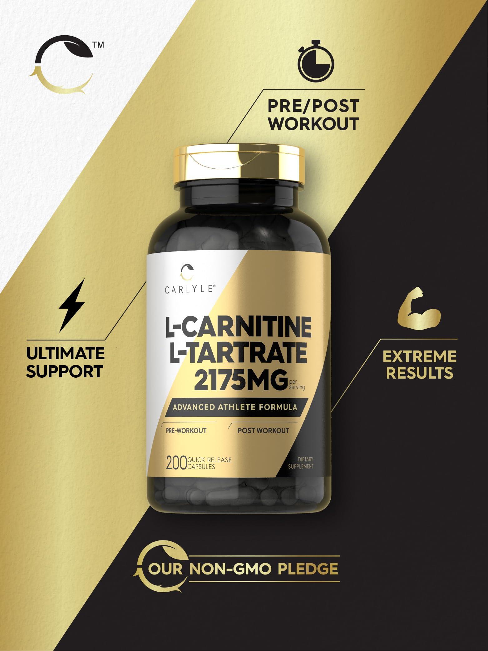 Carlyle Carlyle L Carnitine Tartrate | 2175mg | 200 Capsules | Advanced Athlete Formula | Workout Supplement | As L-Carnitine L-Tartrate | Non-GMO, Gluten Free