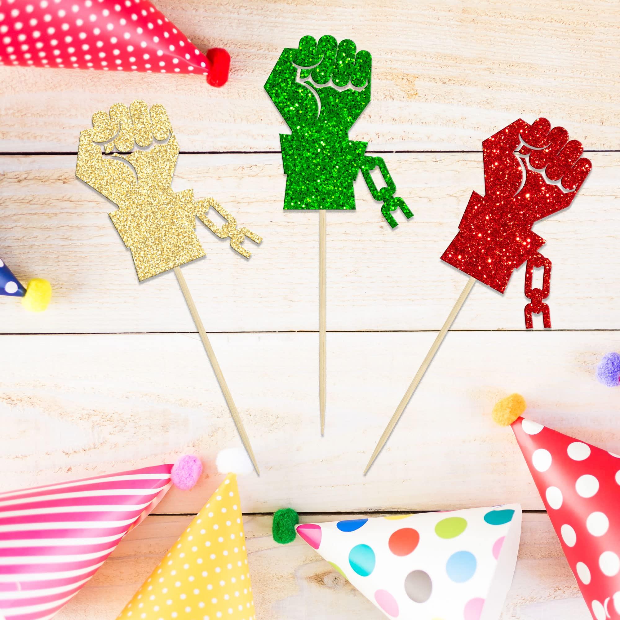 Gyufise Gyufise 24Pcs Happy Juneteenth Cupcake Toppers Juneteenth Fist Cupcake Toppers Glitter Black History Month Cake Decorations Juneteenth Decorations Happy Juneteenth Day Party Decorations