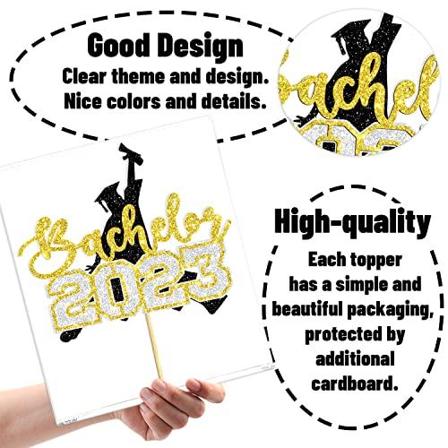 Aeryourtar Congrats Bachelor Cake Topper, 2023 Graduation Cake Topper, Congrats Grad Cake Decorations, College Graduation Party Decorations Supplies, Gold and Black Glitter