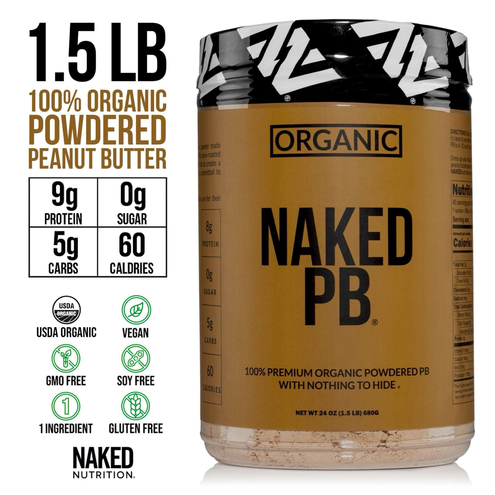 Naked Nutrition Organic Powdered Peanut Butter from US Farms Bulk, Only 1 Ingredient - Roasted Peanuts, Vegan, No Additives, Preservative Free, No Salt, No Sugar - 45 Servings - NAKED PB