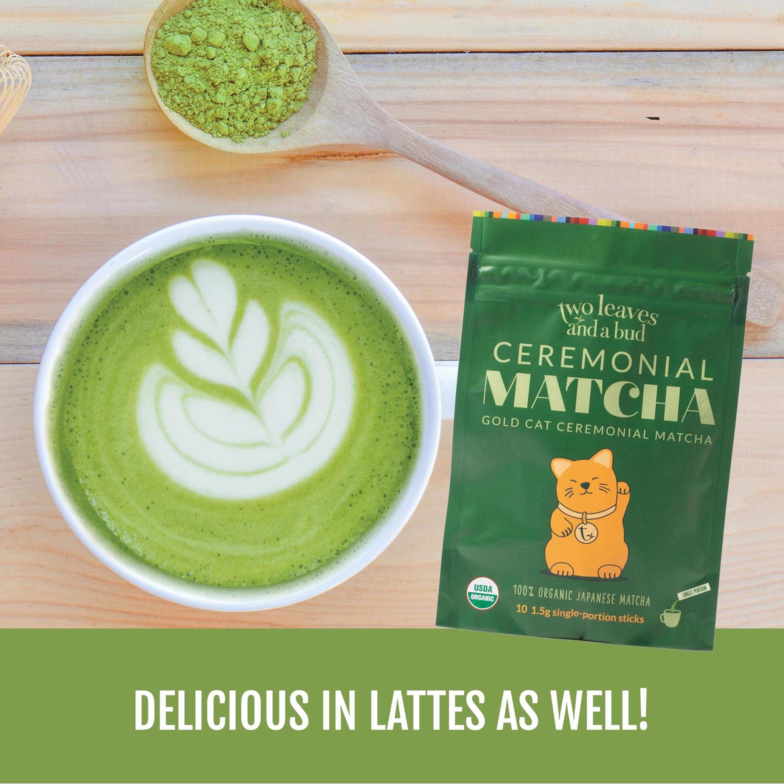 Two Leaves and a Bud Two Leaves and a Bud Organic Ceremonial Matcha Green Tea, 100% Japanese Matcha powder, 1.5g Pre-Portioned Single-Serve Sticks, Pack of 10