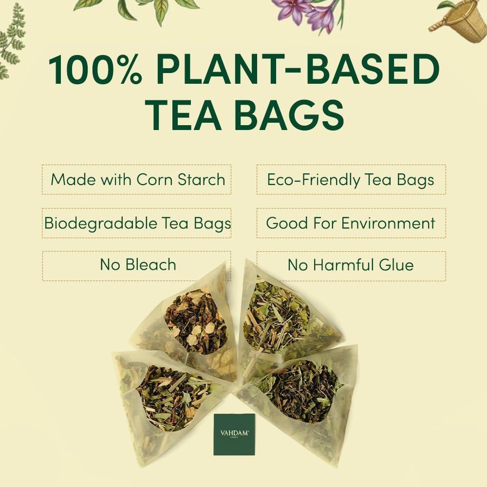 VAHDAM VAHDAM, Green Tea Variety Pack Sampler Assortment (60 Pyramid Tea Bags, 6 Flavor) | Non-GMO Project Verified Premium Tea with No Artificial Ingredients