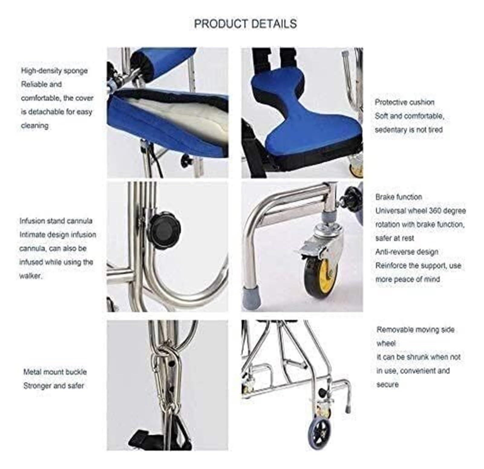 AMydio Standing Walker Medical Walker Rollator Walker with 6 Wheels and Seat Adult Standing Walking Frame Stainless Steel Anti-Rollover Rehabilitation Training Mobility Aid for The Elderly