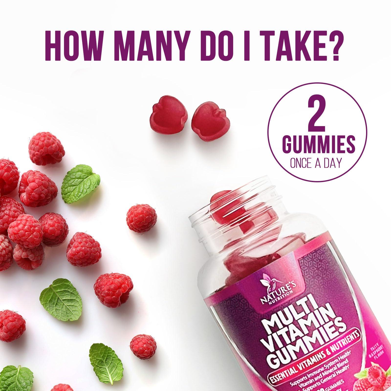 Nature's Nutrition Multivitamin Gummy Vitamins, Berry Flavored Adult Daily Vitamins for Women & Men with Multi Vitamin A, C, D, E, B6, B12, Zinc & Antioxidants Supplement for Immune Health Support, Non-GMO - 60 Gummies