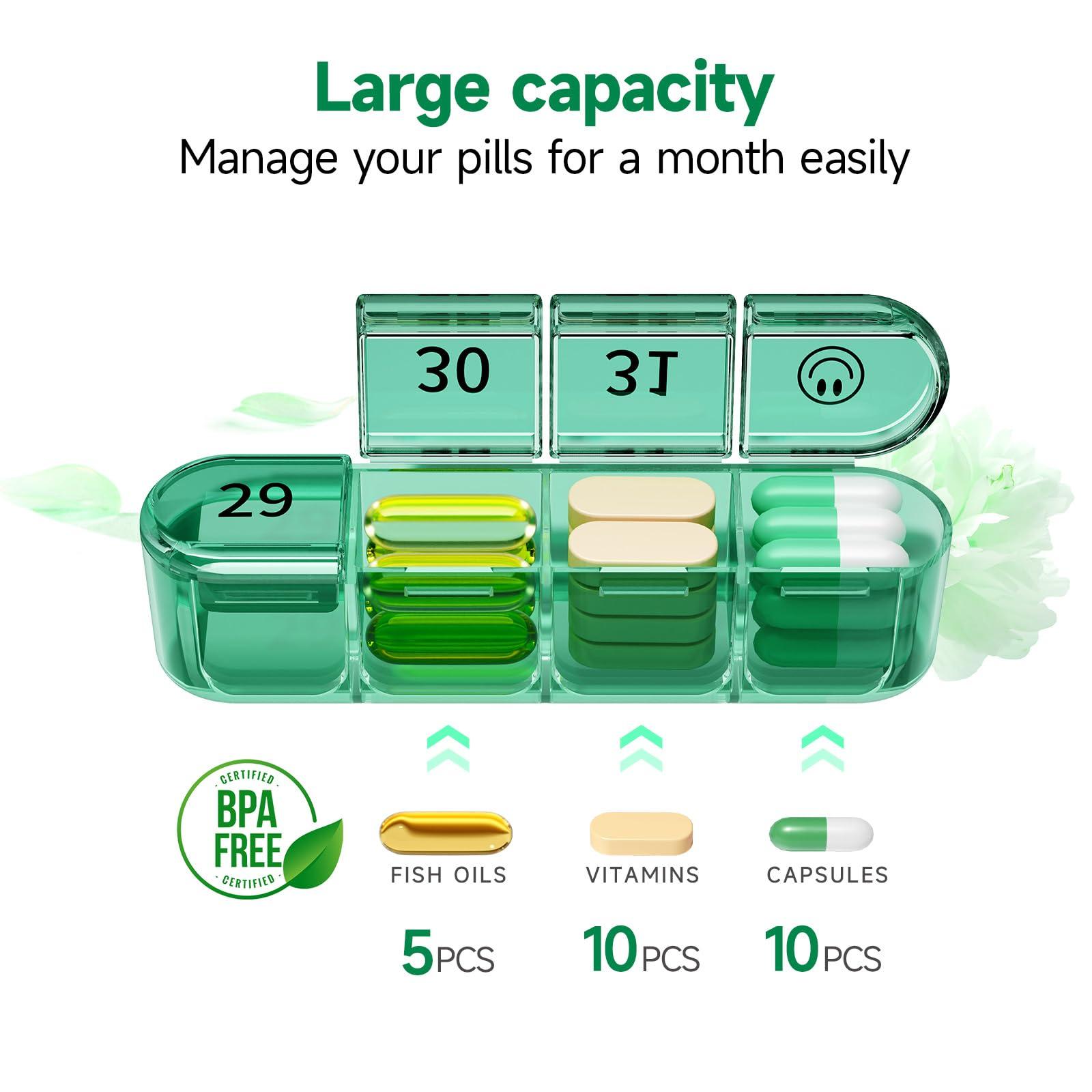 Zoksi Zoksi Monthly Pill Organizer 1 Time a Day, 30 Day Pill Box Organizer Once a Day, One Month Large Pill Case for Travel, 31 Day Daily Medcine Container for Vitamins, Supplement & Medication (Olive)