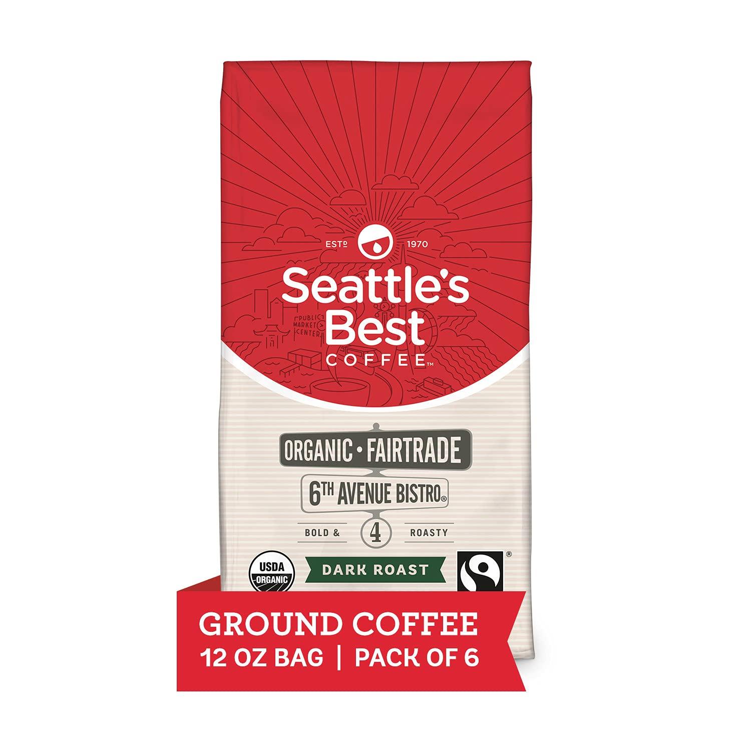 Seattle\'s Best Coffee Seattle\'s Best Coffee 6th Avenue Bistro Organic Dark Roast Ground Coffee, 12 Oz, Pack of 6