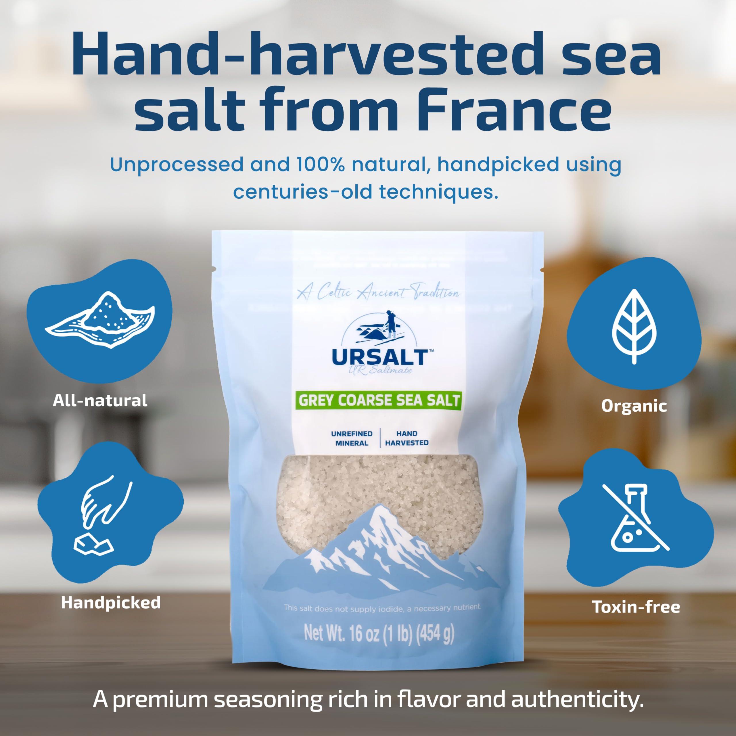 URSALT URSALT Grey Coarse and Fine Ground French Sea Salt Bundle | Get (2 X 1lb Bags) of our 100% Natural Sea Salt, Unrefined, Unprocessed and +82 Mineral Rich French Sea Salt