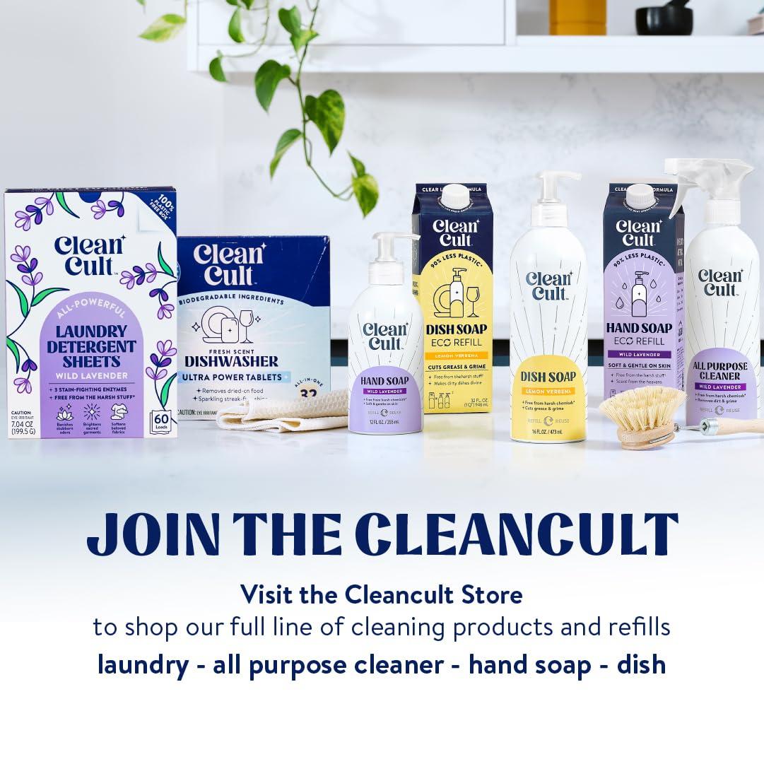 Cleancult Cleancult Dish Soap Liquid Refill (32oz, 1 Pack) - Plant Based Cleaning Power - Dish Soap that Cuts Grease & Grime - Free of Harsh Chemicals - Uses 90% Less Plastic - Lemon Verbena