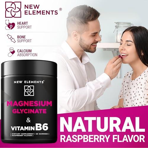 New Elements Magnesium Glycinate Gummies 500mg with Vitamin B6 100mg for Adults and Kids - High Absorption | Non-GMO | No Gluten | Stress Relief | Sleep & Relaxation | Muscle & Heart Support | Natural & Vegan