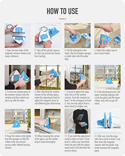 Baffect Double Side Magnetic Window Cleaner,Adjustable Magnetic Double Window Glass Wiper Glider Washing Brush Equipment Cleaning Brush Wiper Tools for High-Rise and Car Glazed Windows Thickness 4-30mm