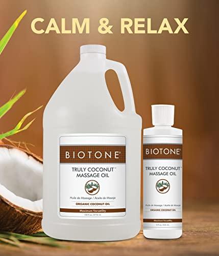 Biotone BIOTONE Truly Coconut Massage Oil with Organic Coconut Oil, Melts Away Tension and Promotes Deep Relaxation, Light, Versatile, Long-Lasting, Easy Wash-Out, Can Also Use as a Bodycare Oil