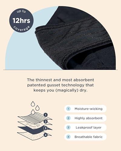saalt Saalt EveryWear Cotton Brief - Leakproof Period Underwear - Mid-Rise, Full Coverage Womens Underwear - Reusable & Washable - Replaces 3 Pads or 4 Tampons - Small, Volcanic Black
