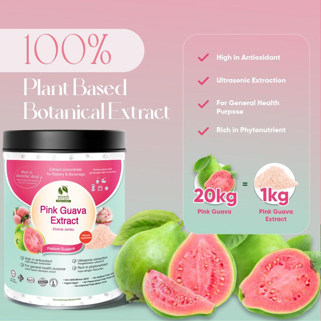 BIONUTRICIA EXTRACT Pink Guava (Psidium guajava) Standardized Extract Powder 200g | Natural Flavor & Color | Non GMO | Pure Extraction