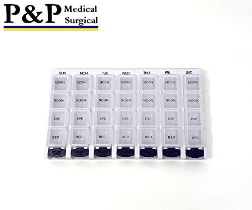 P&P Medical Surgical Weekly AM/PM Pill Box Portable Travel Prescription & Medication Pill Case Organizer (7-Day / 4-Times-A-Day) with Large Removable Compartments and Moisture-Proof Design Box of 10