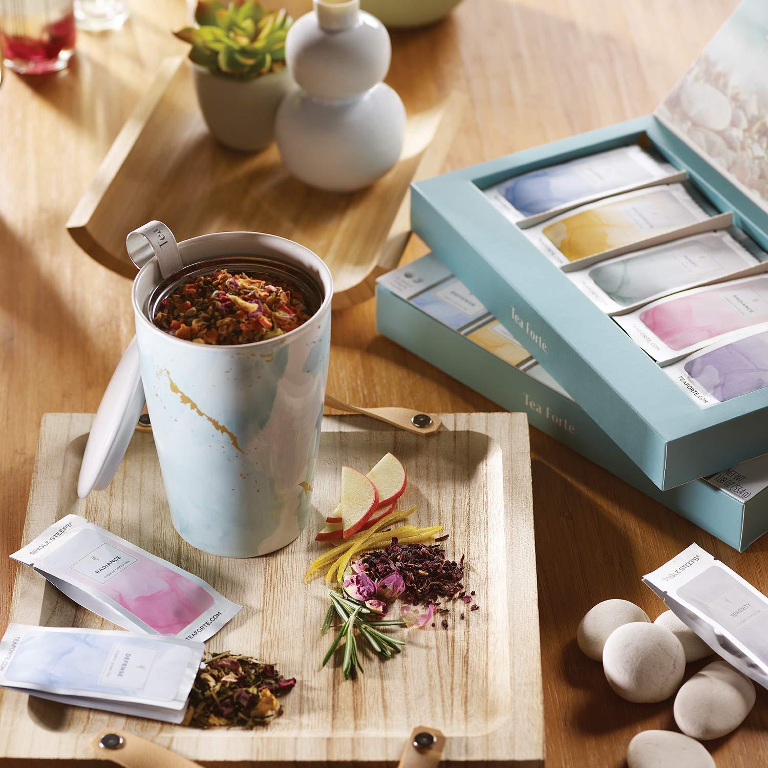 Tea Forte Tea Forte Single Steeps Loose Leaf Wellness Tea Sampler, Assorted Variety Tea Box, Single Serve Pouches, 15 Count (Pack of 1)