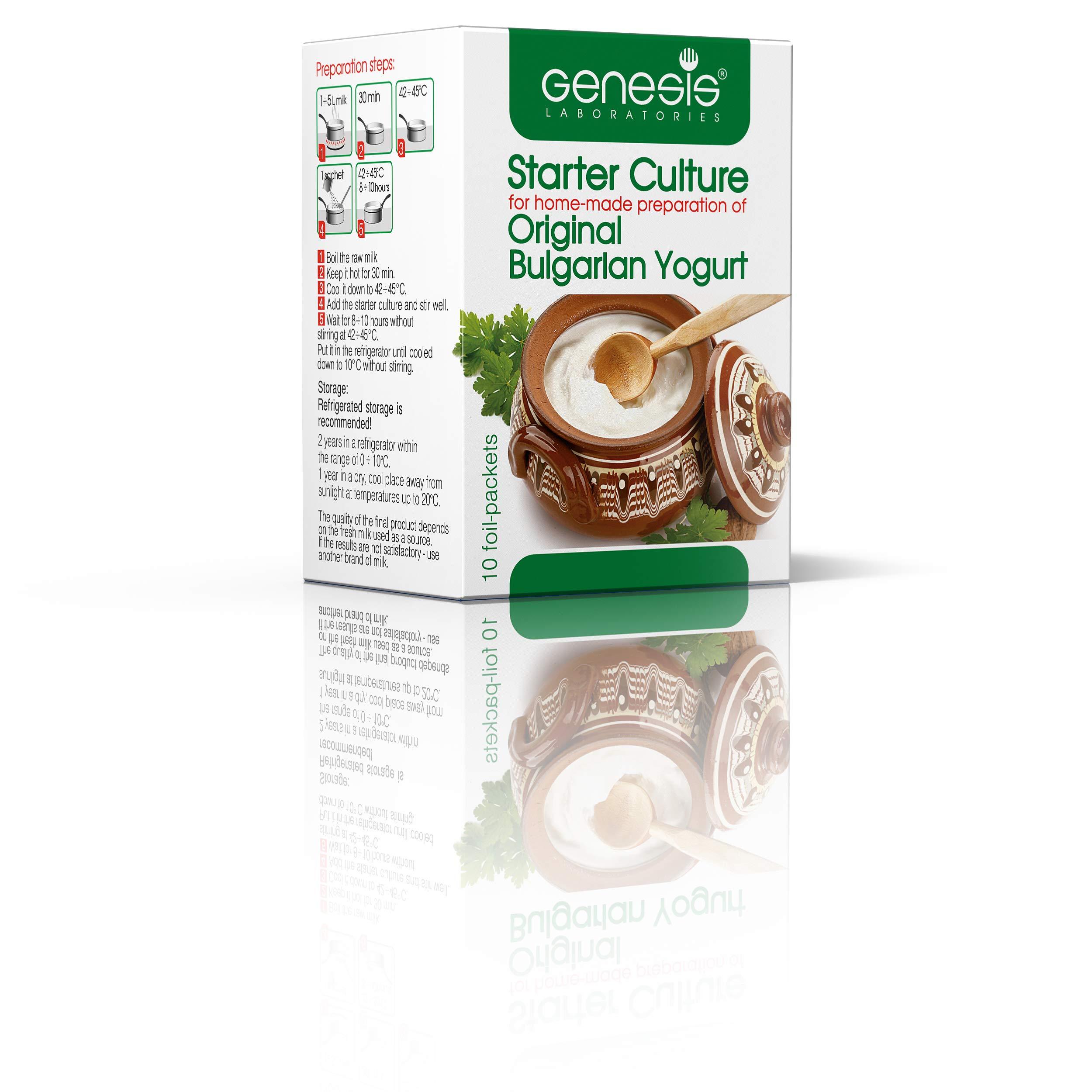 Genesis Laboratories Bulgarian Yogurt Starter Culture Natural Probiotic Yogurt Culture Starter Homemade Yoghurt Starter up to 50 Liters Lactobacillus bulgaricus 10 sachets
