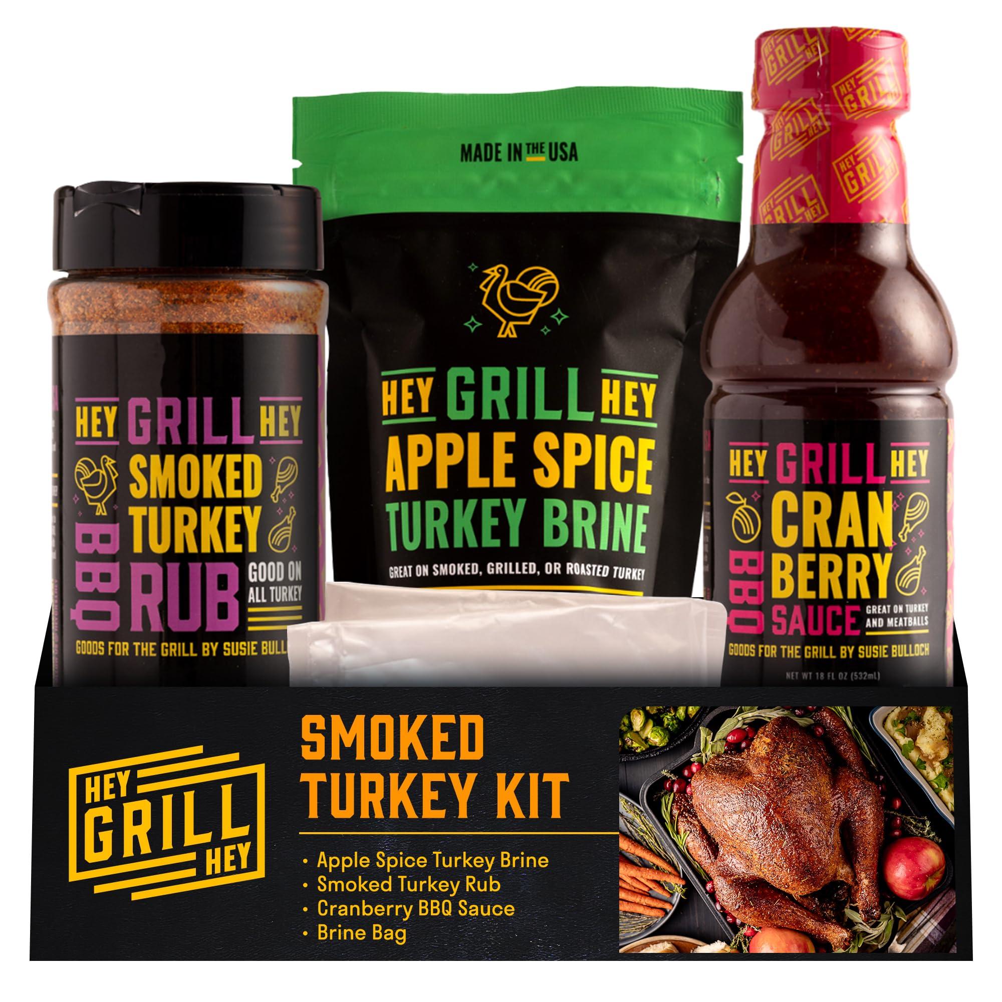 Hey Grill Hey Hey Grill Hey | Smoked Turkey Brine & Seasoning Kit | Includes APPLE SPICE TURKEY BRINE, SMOKED TURKEY RUB, and CRANBERRY BBQ GLAZE