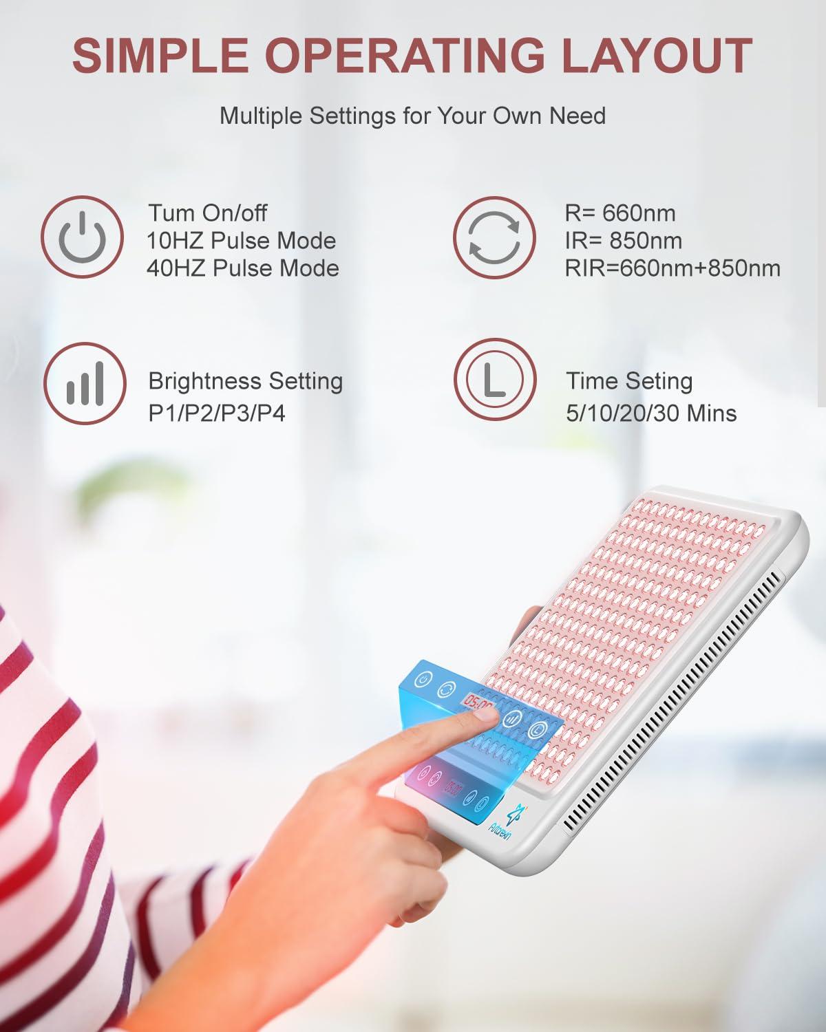 Astarexin Astarexin Red Light Therapy Face & Body Panel, 225 Dual Chip LED, 660nm & 850nm Wavelengths, Portable with Stand & Timer, White