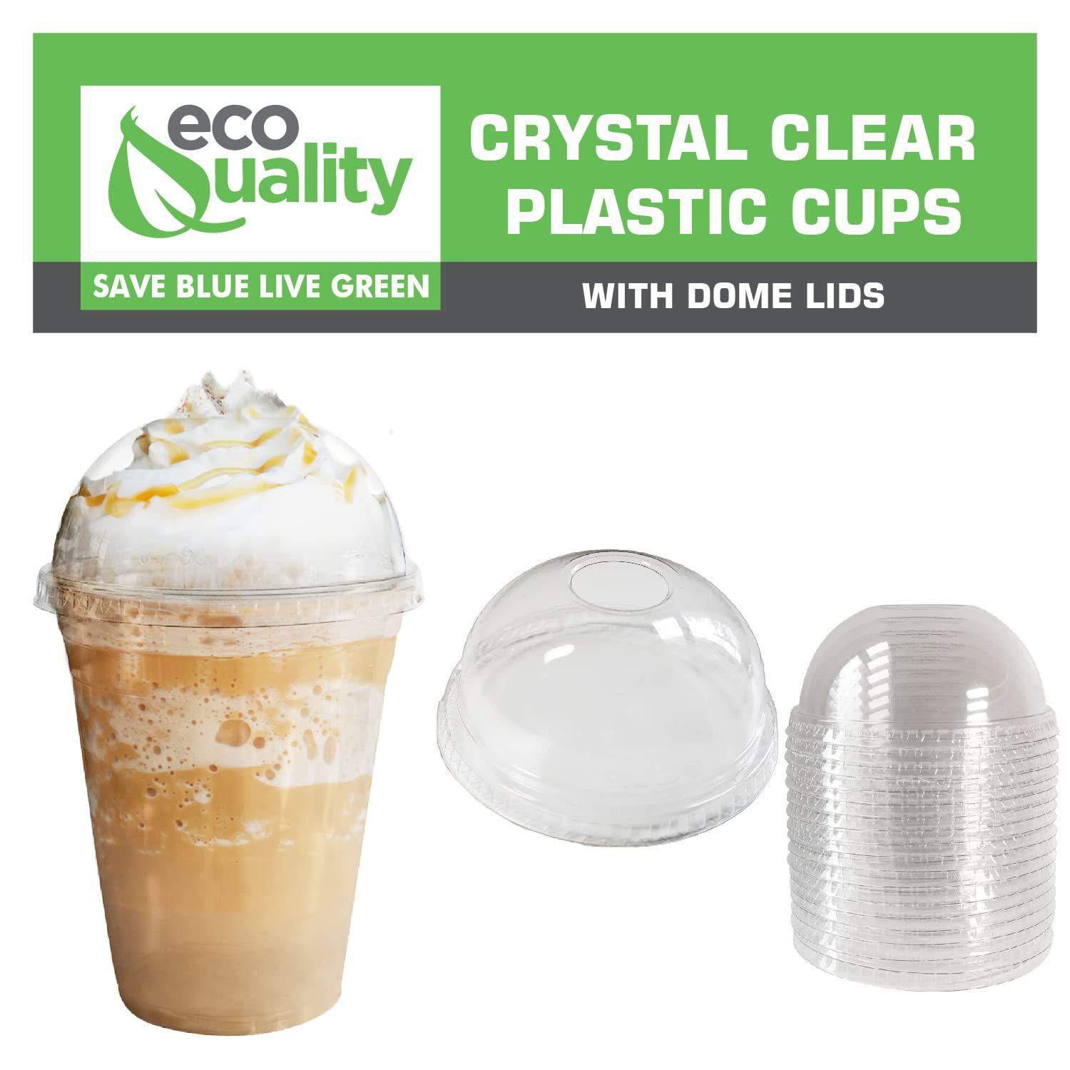 EcoQuality 24 oz Cups, 200 Pack | Iced Coffee Go Cups and Dome Lids | Cold Smoothie | Plastic Cups with Dome Lids | Clear Plastic Disposable Pet Cup | Ideal for Coffee, Parfait, Juice, Soda, Cocktail, Party Cups