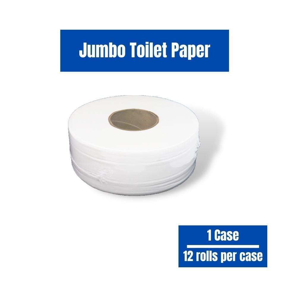 PackagingSuppliesByMail Jumbo Commercial Toilet Paper Rolls, Large Industrial Rolls Compatible with Universal Dispensers, 1000 Feet per Roll, 12 Rolls