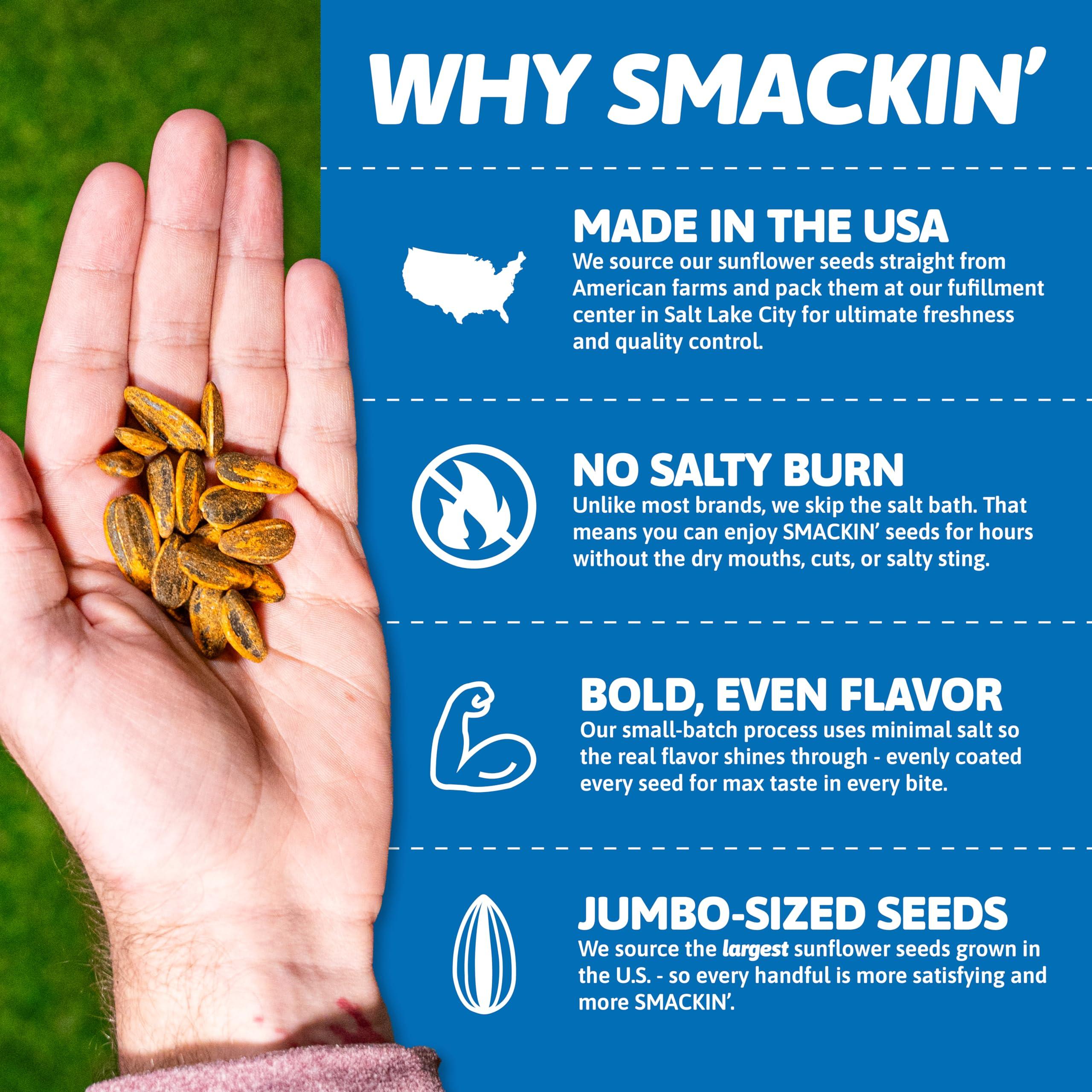 SMACKIN\' Sunflower Seeds SMACKIN\' Sunflower Seeds, Roasted Jumbo Small-Batch, American Made - Dill Pickle. 1.5oz bags (6 Pack)