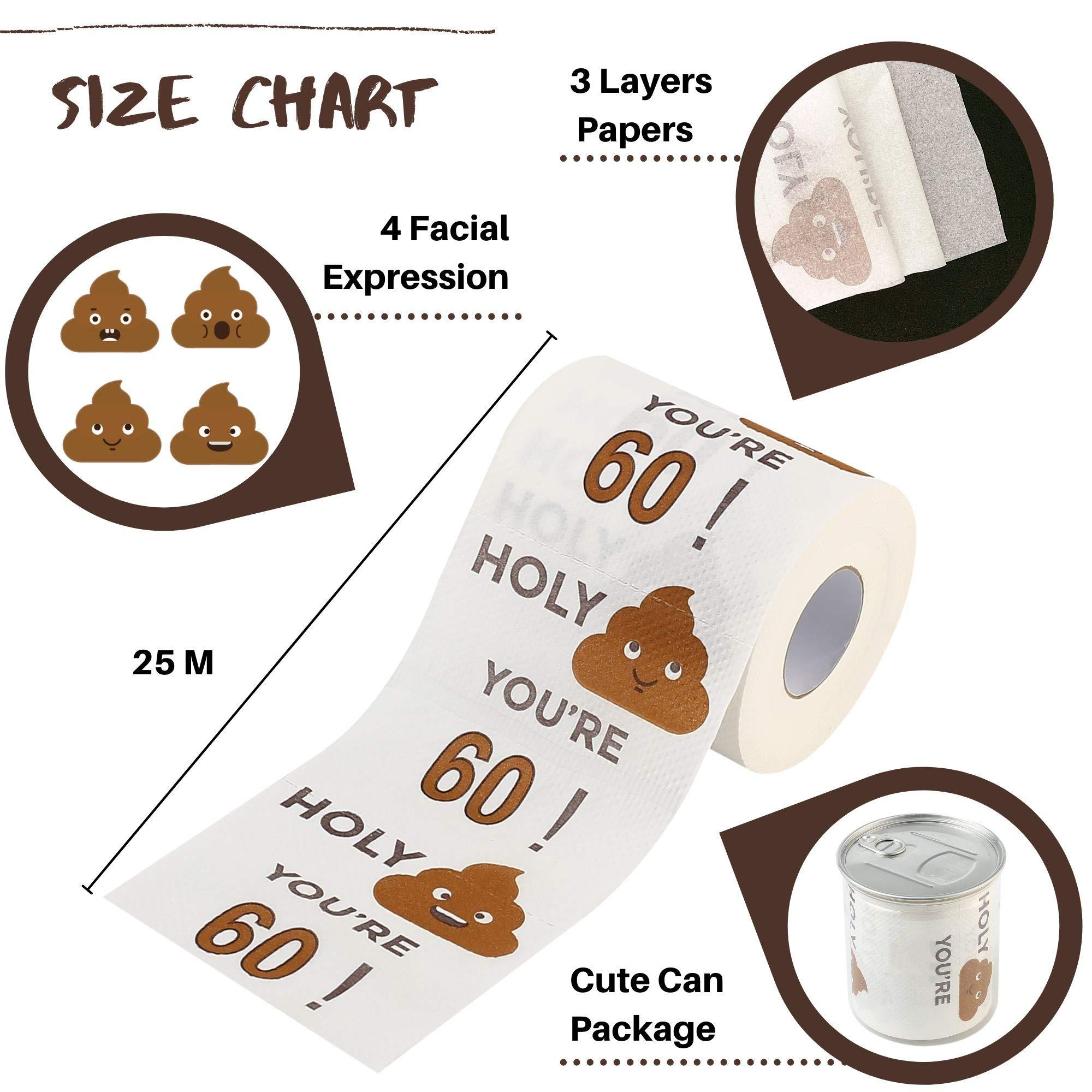 Winoo Design Happy 60th Birthday Gifts for Women and Men - 3-Ply Funny Toilet Paper Roll, Birthday Decorations for Him, Her, Novelty, Gag Funny Gift