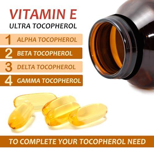Kala Health Kala Health Vitamin E 1000 IU Ultra Tocopherol 450mg Vitamin E Vegan all 4 Tocopherols - Alpha Tocopherol + Beta Tocopherol + Gamma Tocopherol + Delta Tocopherol Unique d Alpha Tocopherol Vitamin E