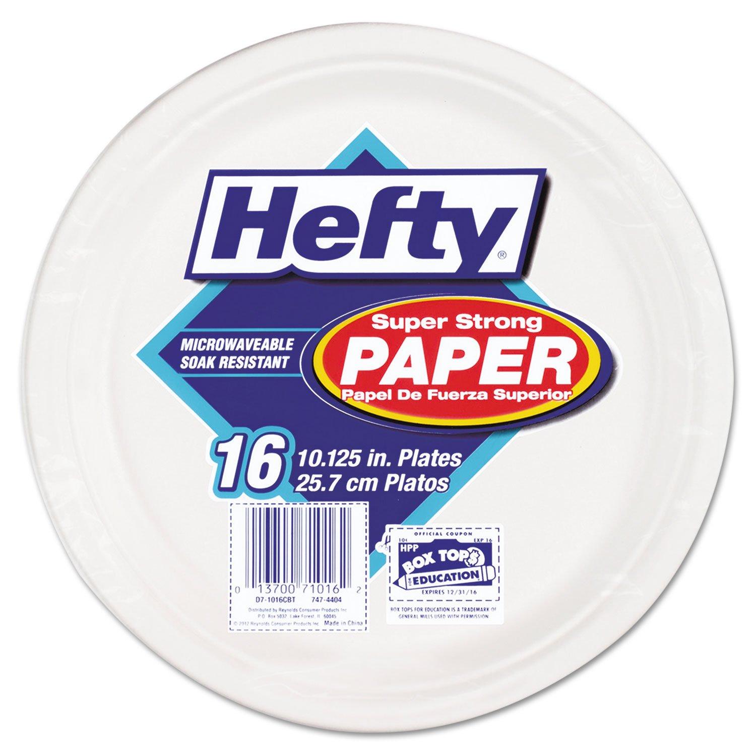 Hefty Hefty Super Strong Paper Dinnerware, 10 1/8" Plate, Bagasse, 16/Pack, 12 Packs/Carton